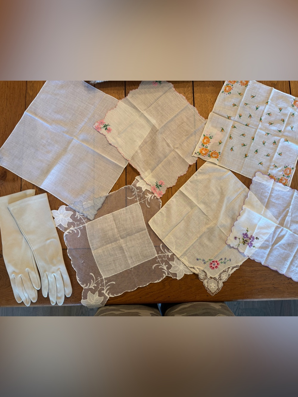 Vintage Embroidered Handkerchief Set with Gloves